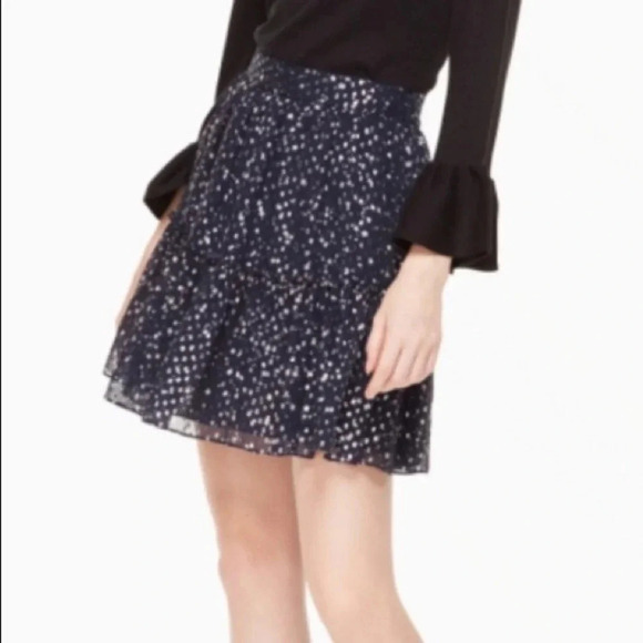 Kate Spade silk navy night sky lurex dot skirt, 10 - Picture 2 of 9